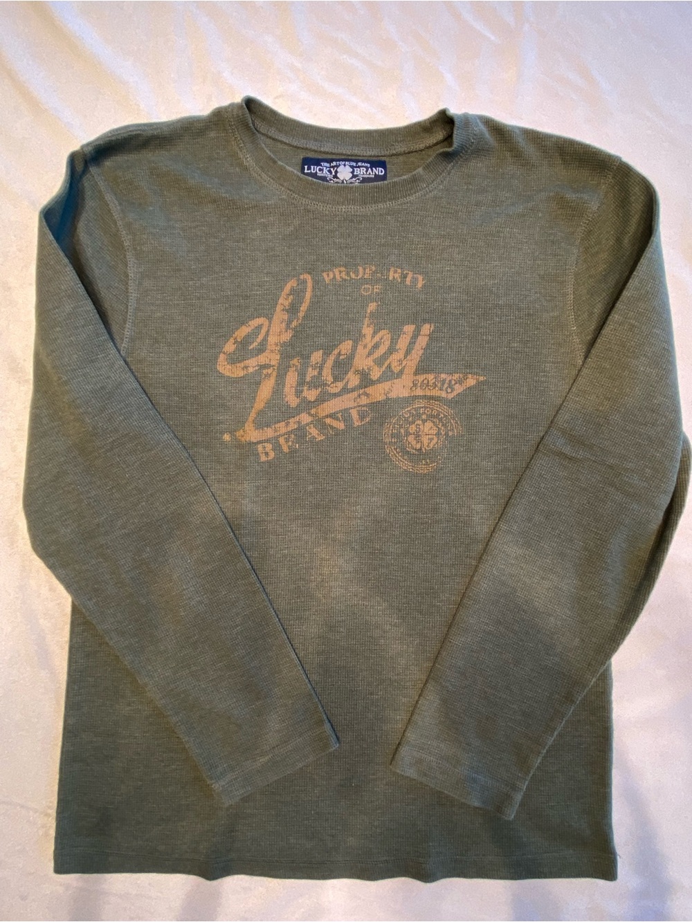 Lucky Brand Olive Green Waffle Thermal Crew Tee